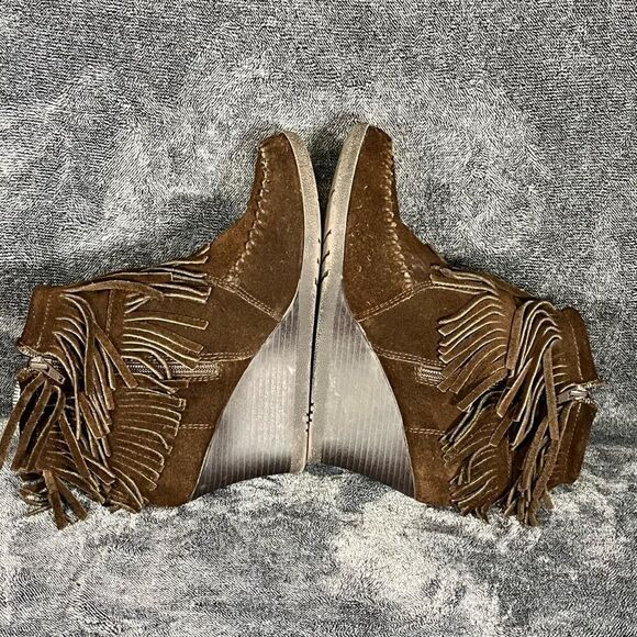 Minnetonka woman Choco Brown Leather platform wedge  Ankle Boots sz 10 - Picture 6 of 7